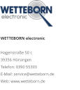 WETTEBORN electronic Hagenstraße 50 c 39356 Hörsingen Telefon: 0390 55393 E-Mail: service@wetteborn.de Web: www.wetteborn.de