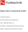 Albert Klein Funktechnik GmbH  Haldenweg 2 87730 Bad Grönenbach Tel.: 08334 9821-0 E-Mail: info@ak-funktechnik.de Web: www.ak-funktechnik.de