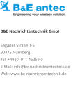 B&E Nachrichtentechnik GmbHSaganer Straße 1-5 90475 NürnbergTel. +49 (0) 911 46269-0E-Mail: info@be-nachrichtentechnik.deWeb: www.be-nachrichtentechnik.de