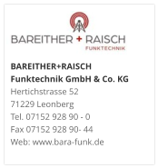 BAREITHER+RAISCH Funktechnik GmbH & Co. KGHertichstrasse 52 71229 Leonberg Tel. 07152 928 90 - 0 Fax 07152 928 90- 44 Web: www.bara-funk.de
